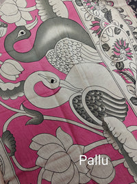 Cotton Kalamkari Saree - Black with Pink