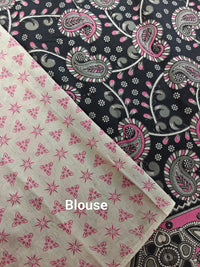 Cotton Kalamkari Saree - Black with Pink