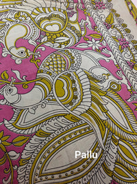 Cotton Kalamkari Saree - Lime Green with Pink