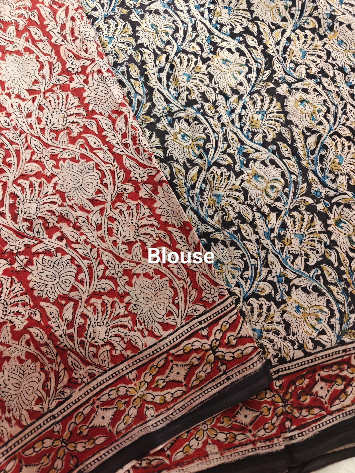 Cotton Kalamkari Saree - Black with Red