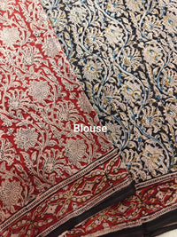 Cotton Kalamkari Saree - Black with Red