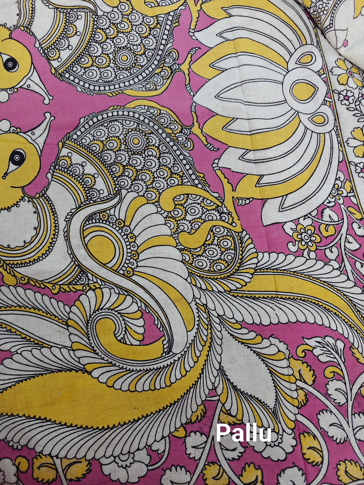 Cotton Kalamkari Saree - Cream with Purple