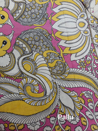 Cotton Kalamkari Saree - Cream with Purple