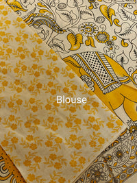 Cotton Kalamkari Saree - Cream with Yellow