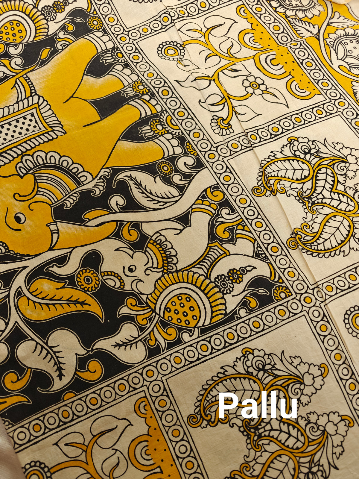 Cotton Kalamkari Saree - Cream with Yellow