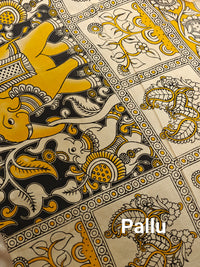 Cotton Kalamkari Saree - Cream with Yellow
