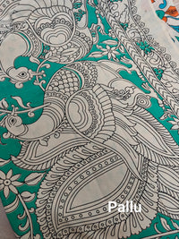 Cotton Kalamkari Saree - Cream with Sea Green