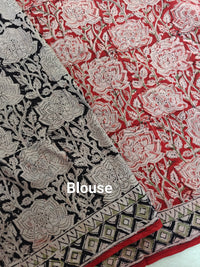 Cotton Kalamkari Saree - Red with Black