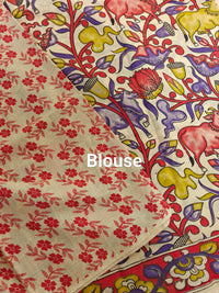 Cotton Kalamkari Saree - Red with Violet