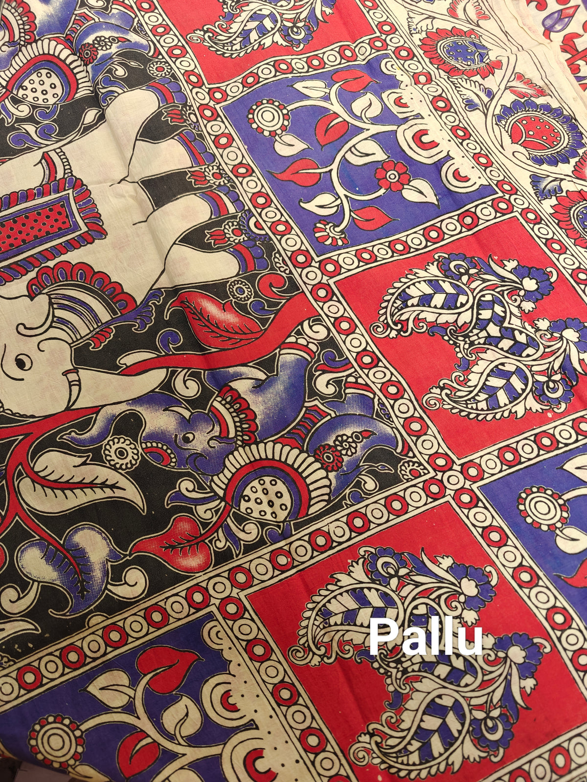 Cotton Kalamkari Saree - Red with Violet