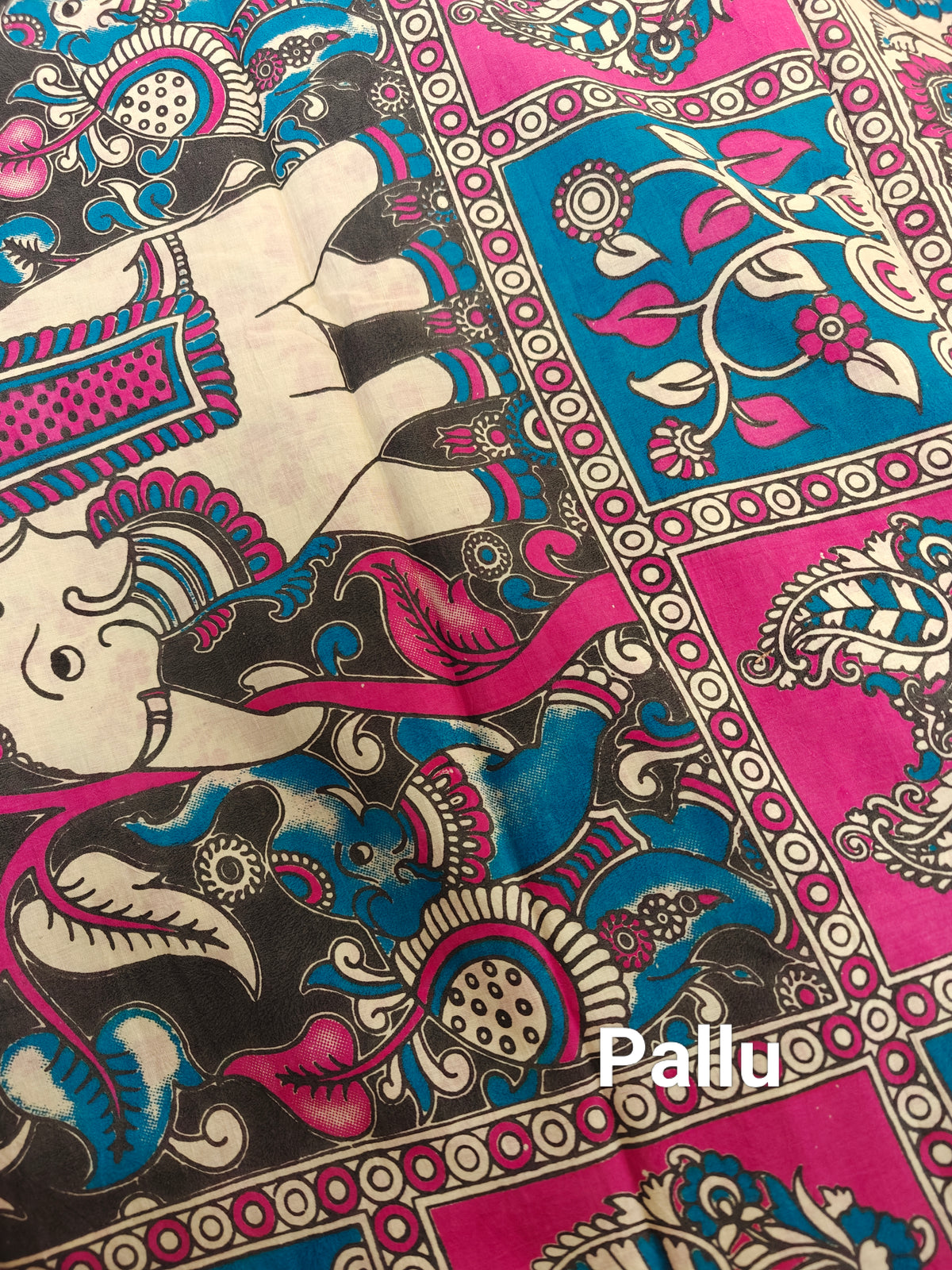Cotton Kalamkari Saree - Pink with Blue