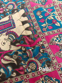 Cotton Kalamkari Saree - Pink with Blue