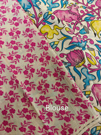 Cotton Kalamkari Saree - Pink with Blue