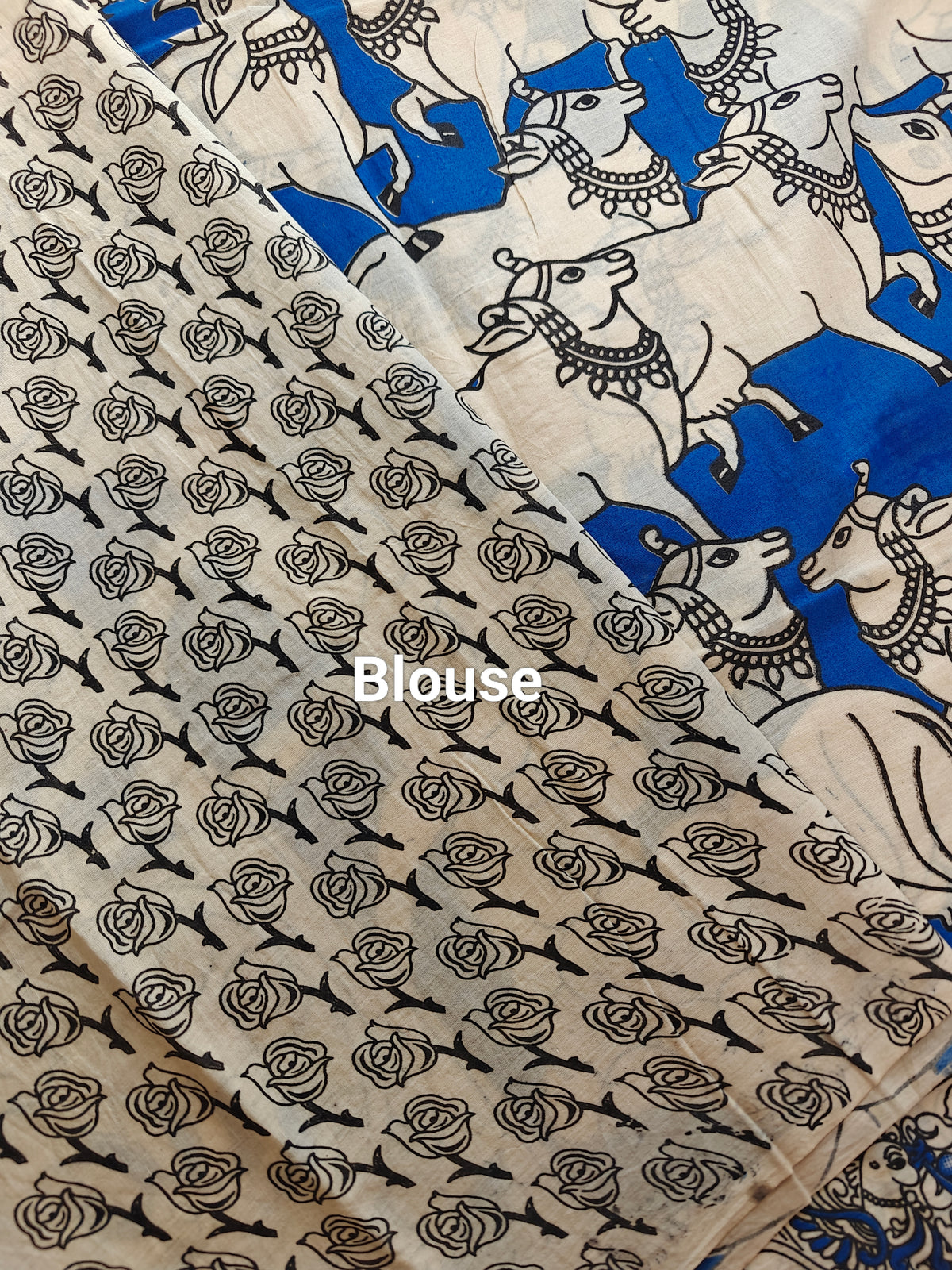 Cotton Kalamkari Saree - Blue Pichwai