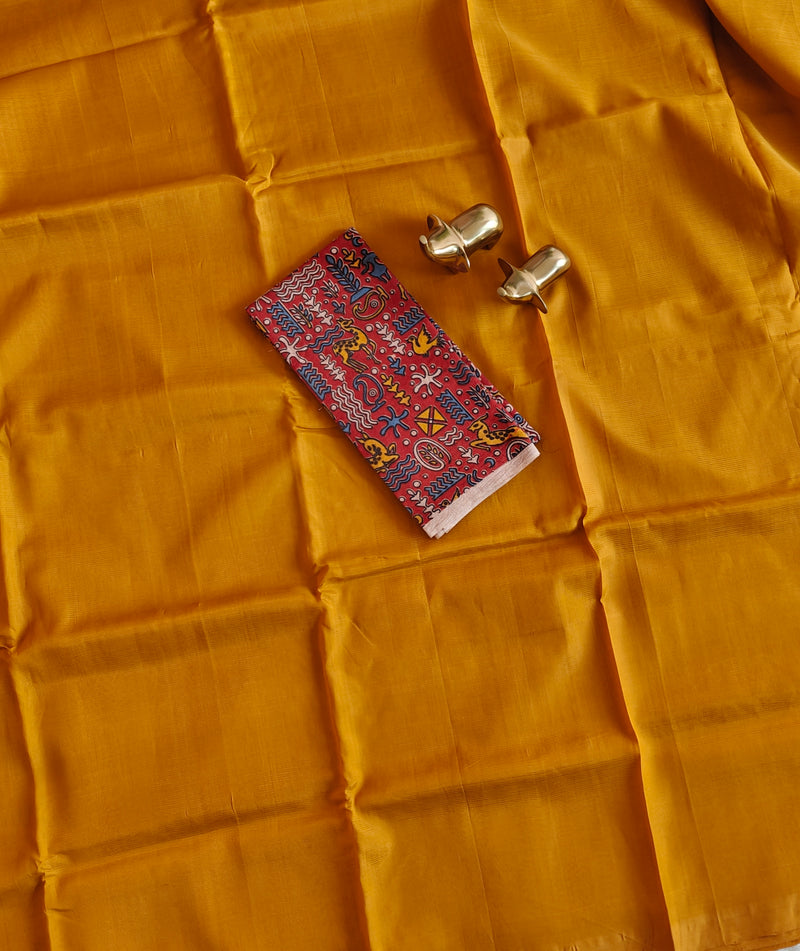 Handwoven Mangalagiri Plain Pattu Saree - Mustard Yellow