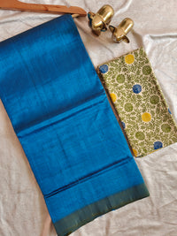 Handwoven Mangalagiri Plain Pattu Saree - Peacock Blue