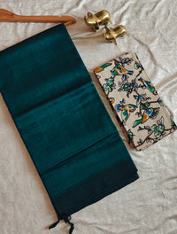 Handwoven Mangalagiri Plain Pattu Saree - Dark Peacock Green