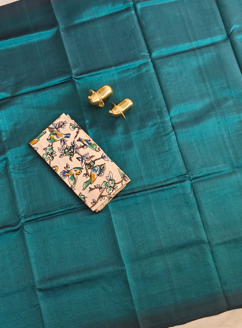 Handwoven Mangalagiri Plain Pattu Saree - Dark Peacock Green