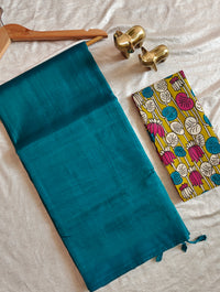 Handwoven Mangalagiri Plain Pattu Saree - Peacock Green