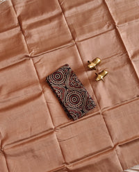 Handwoven Mangalagiri Plain Pattu Saree - Copper Brown