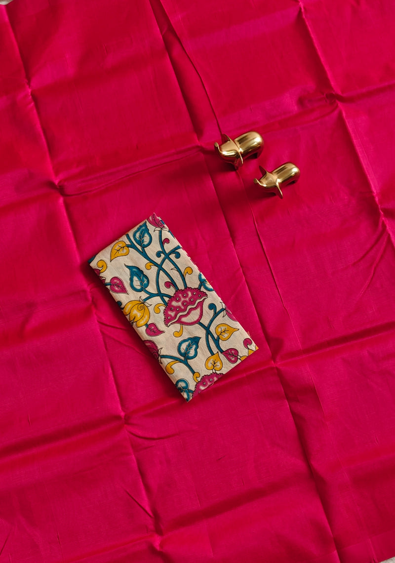 Handwoven Mangalagiri Plain Pattu Saree - Dark Pink