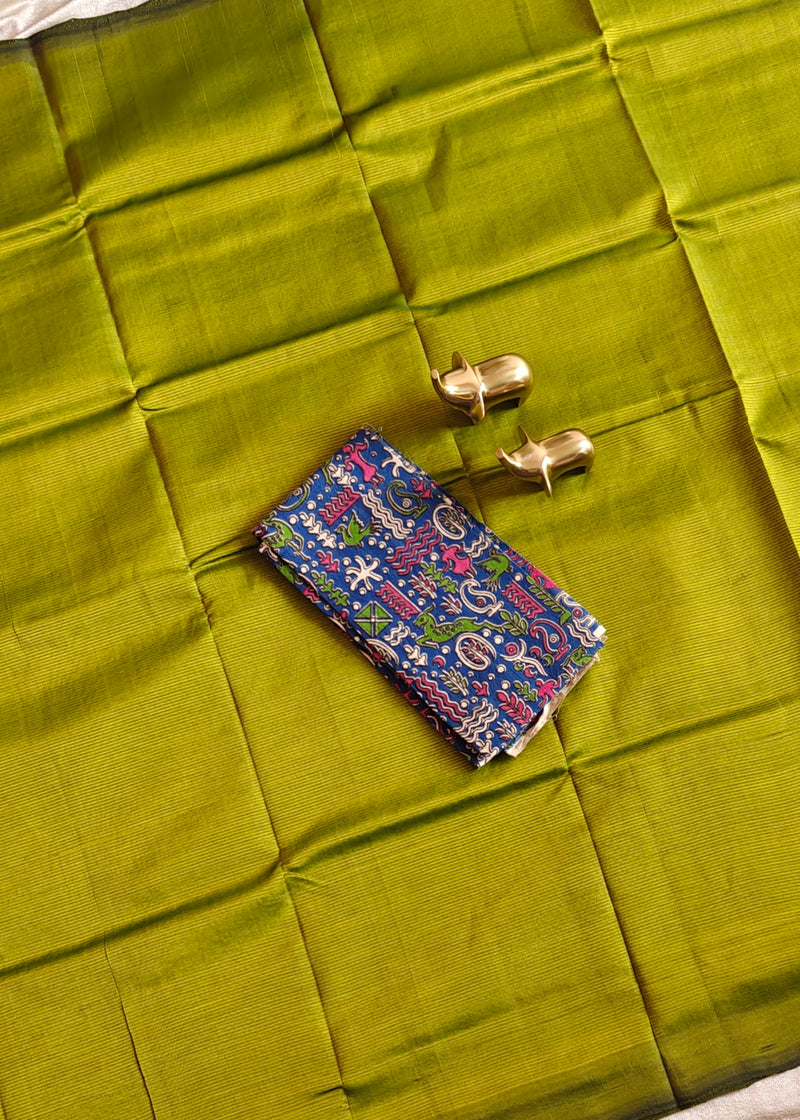 Handwoven Mangalagiri Plain Pattu Saree - Green