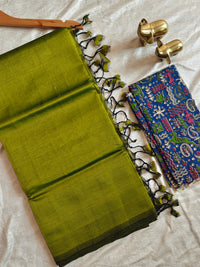 Handwoven Mangalagiri Plain Pattu Saree - Green