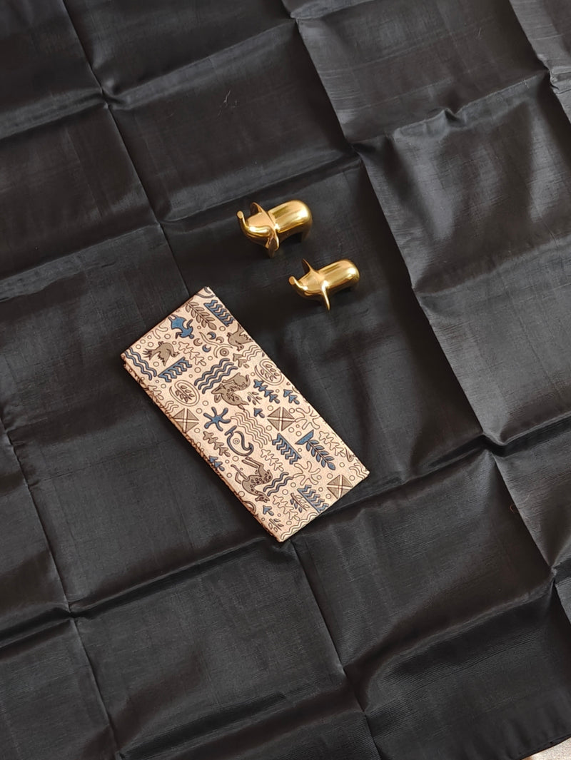 Handwoven Mangalagiri Plain Pattu Saree - Black