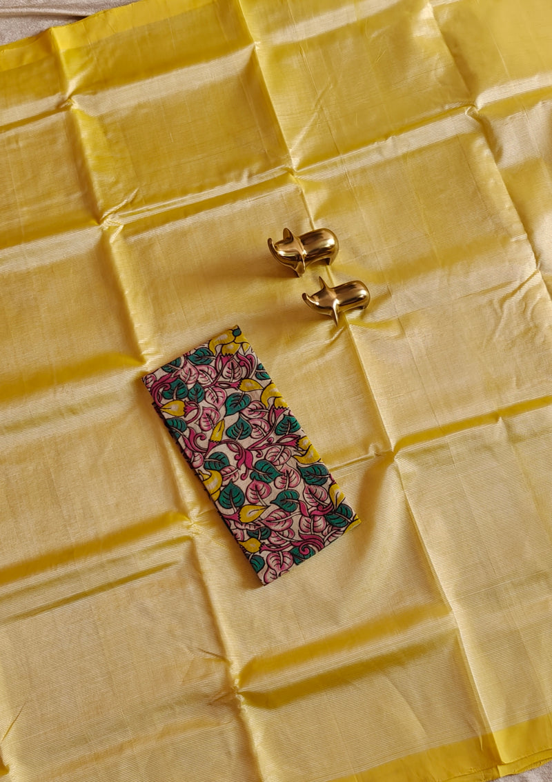 Handwoven Mangalagiri Plain Pattu Saree - Yellow