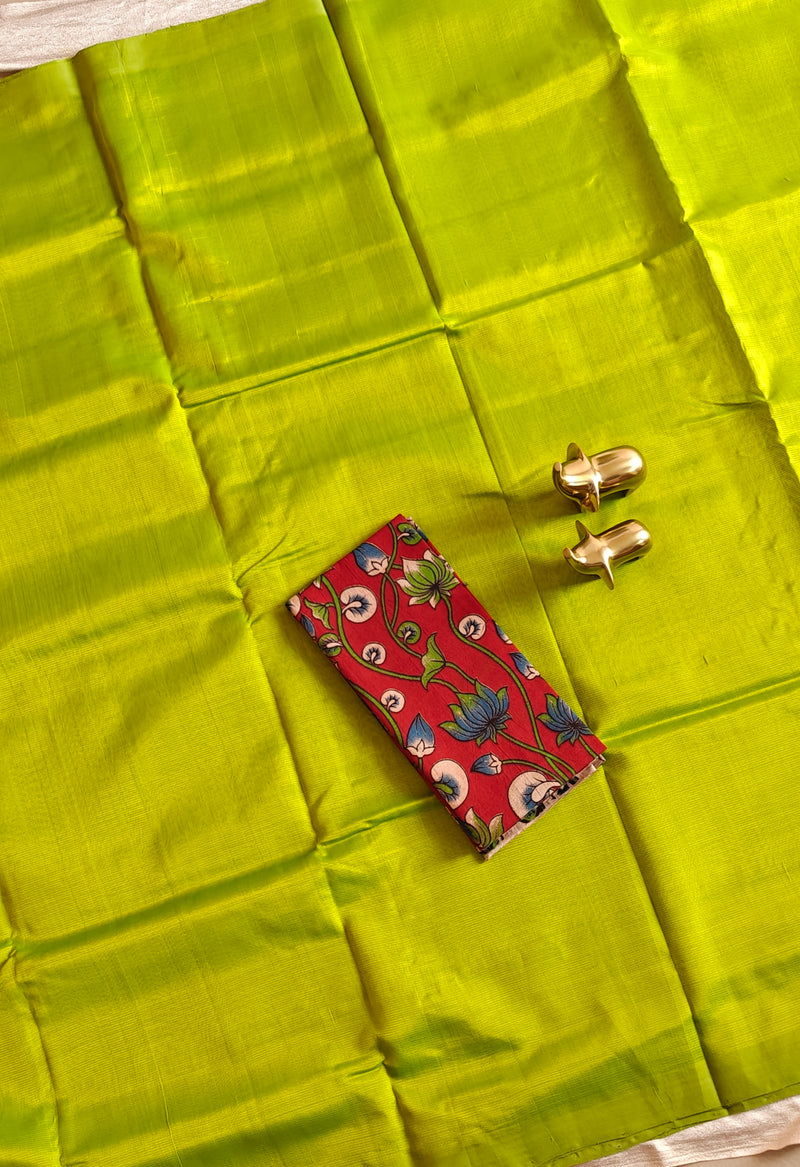 Handwoven Mangalagiri Plain Pattu Saree - Green