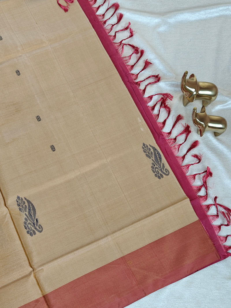 Chinnalampattu Saree - Cream with Dark Red
