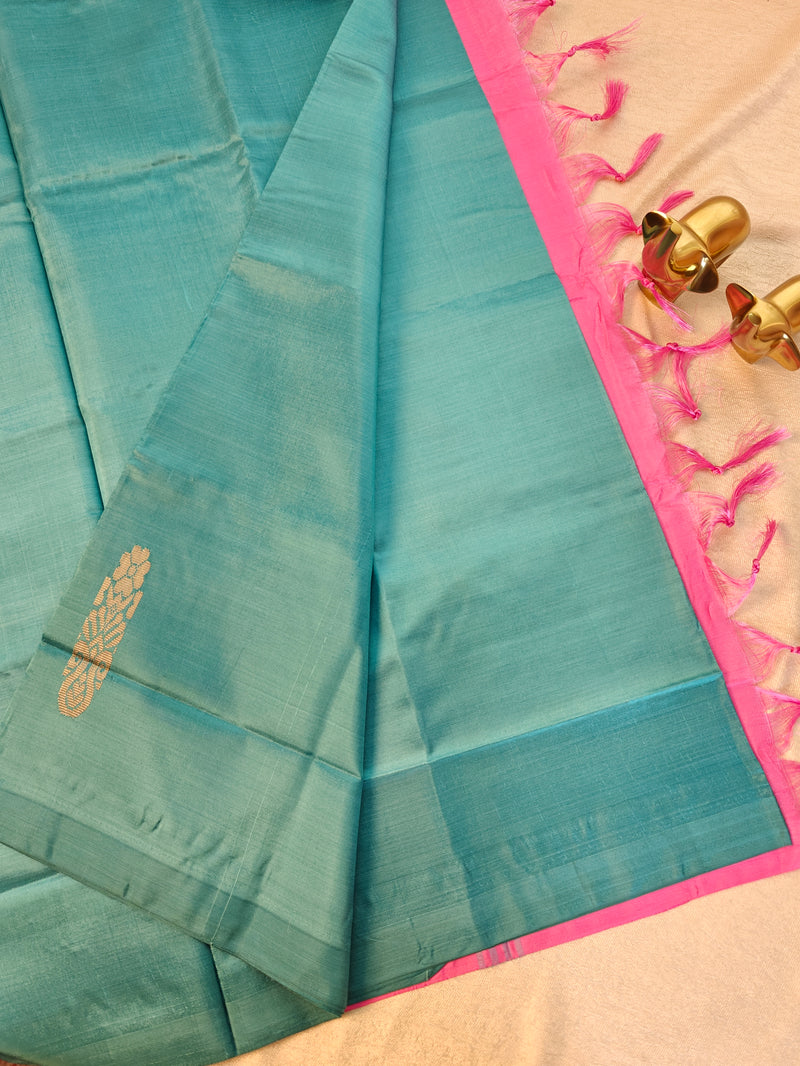 Chinnalampattu Saree - Sea Green with Pink