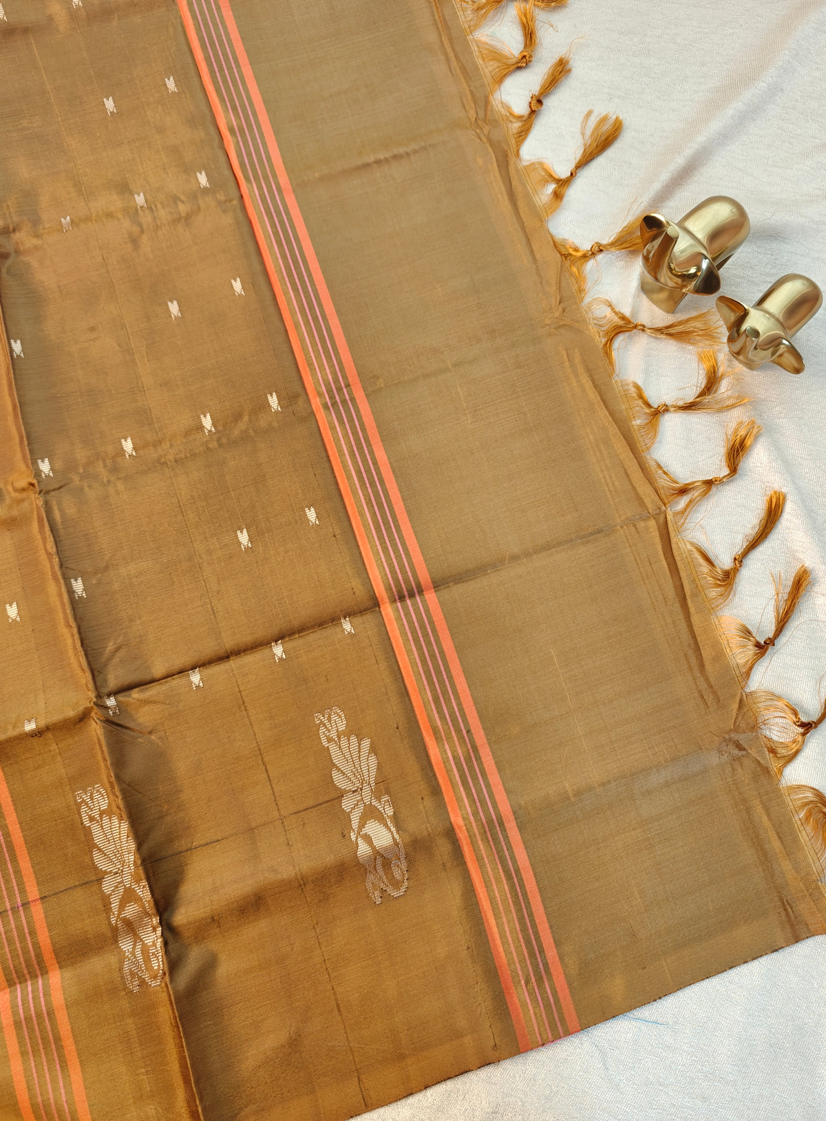 Chinnalampattu Saree -  Peacock Blue with Brown