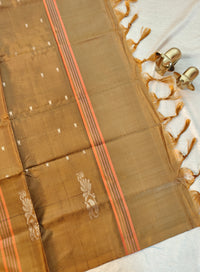 Chinnalampattu Saree -  Peacock Blue with Brown