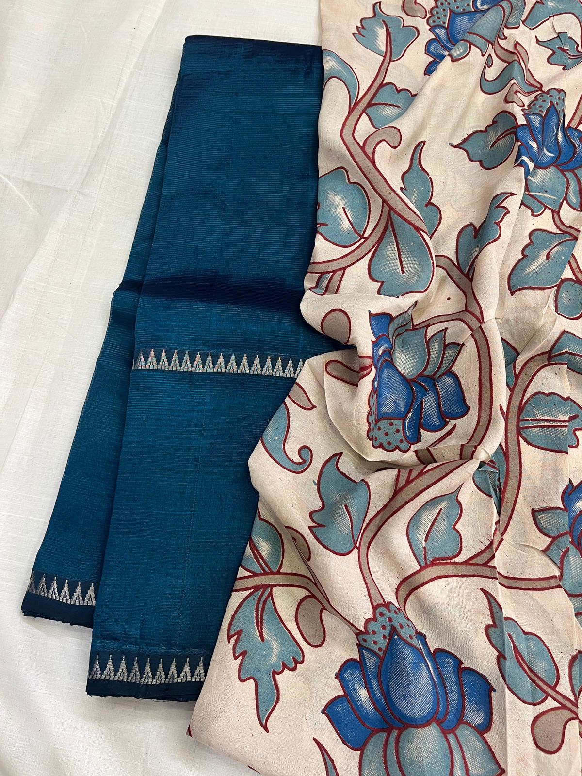Mangalagiri Pattu Saree - Peacock Blue