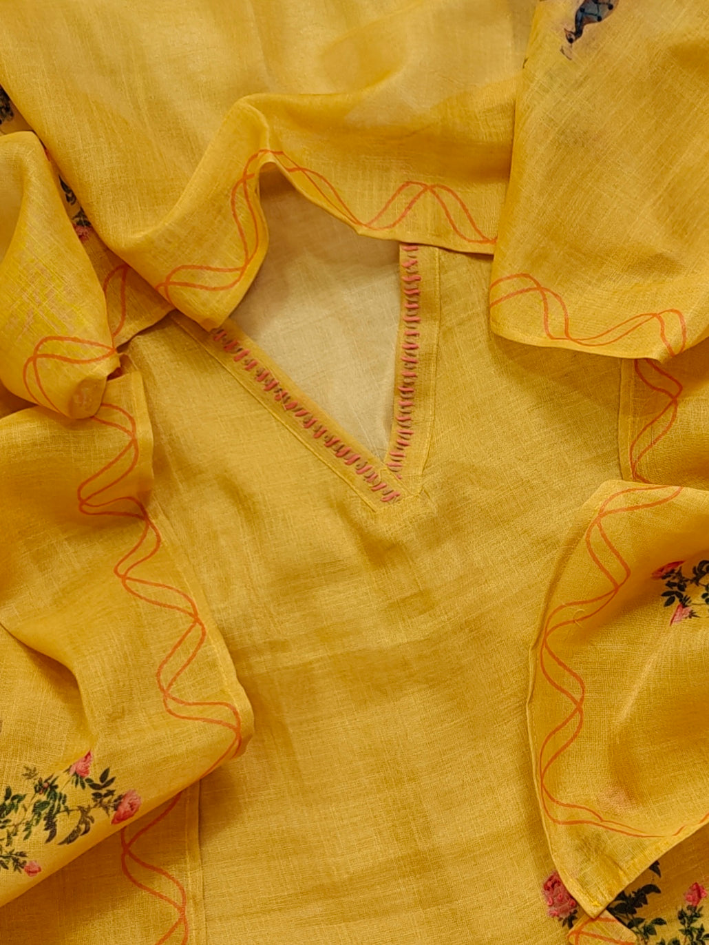 Soft Linen Tissue Unstitched Salwar - Yellow