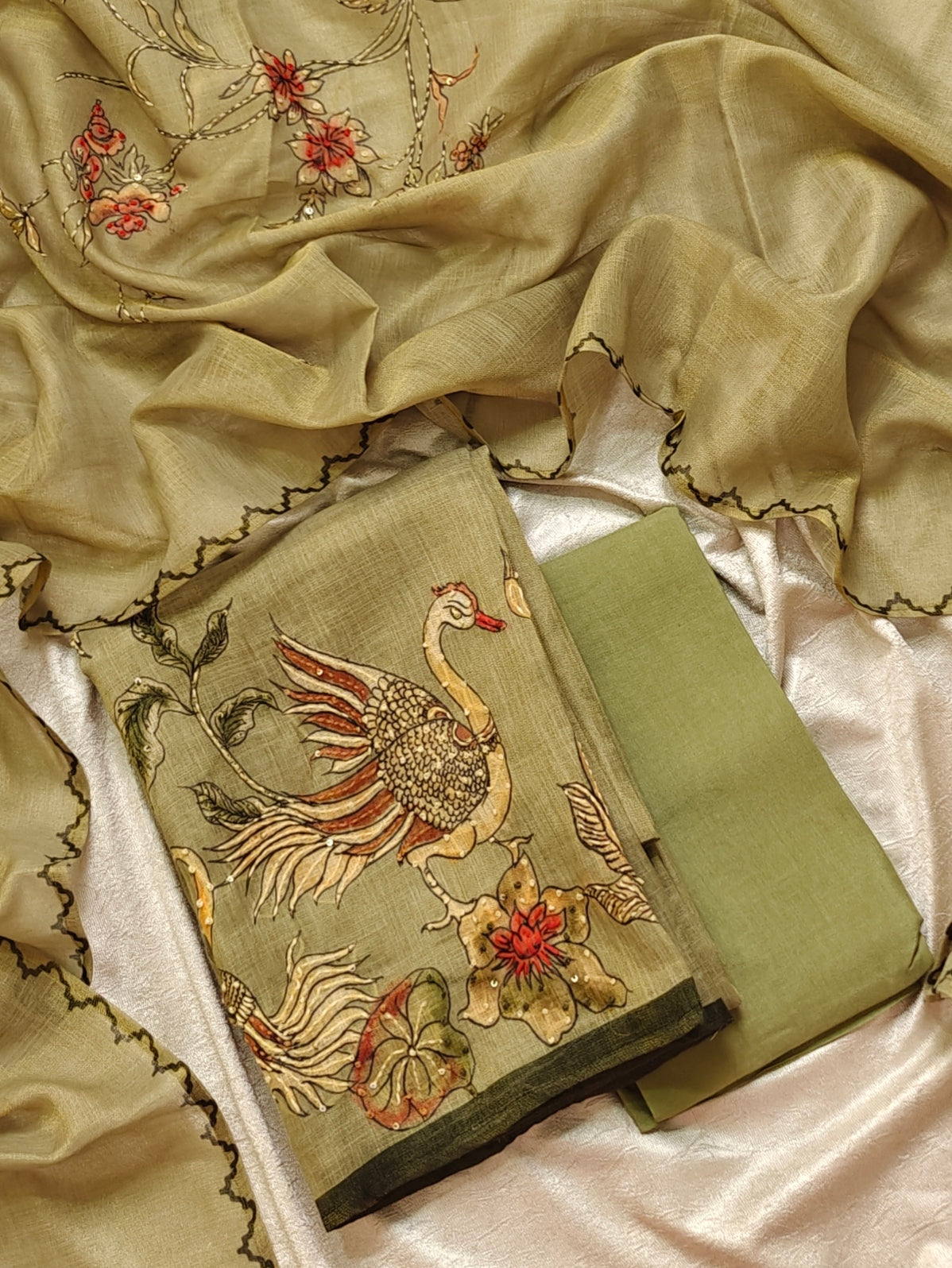 Soft Linen Tissue Unstitched Salwar - Green