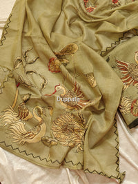 Soft Linen Tissue Unstitched Salwar - Green