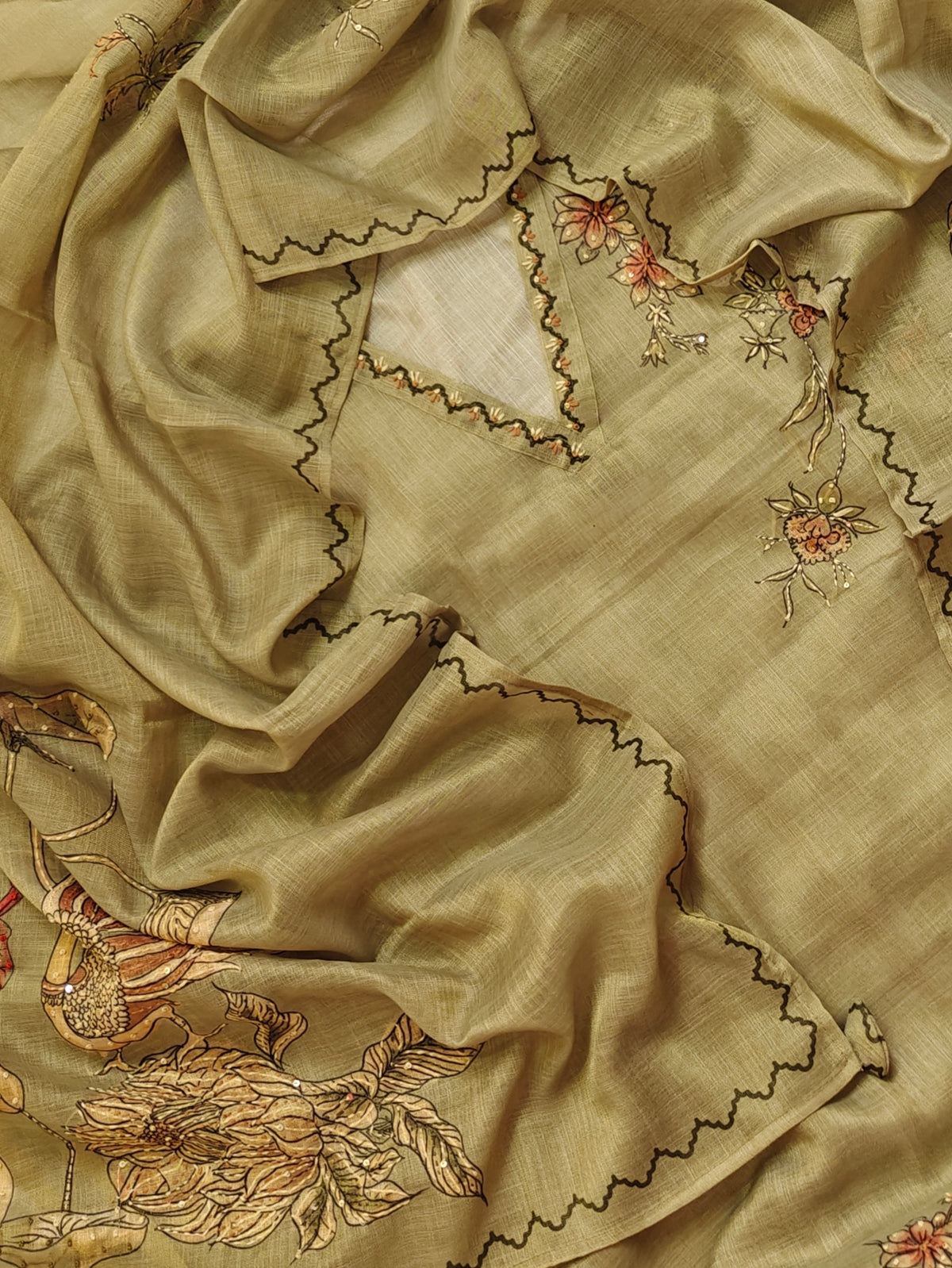 Soft Linen Tissue Unstitched Salwar - Green