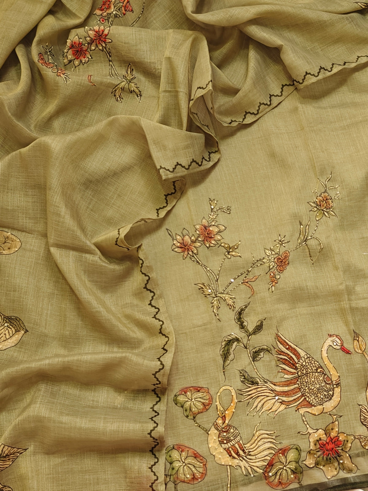 Soft Linen Tissue Unstitched Salwar - Green