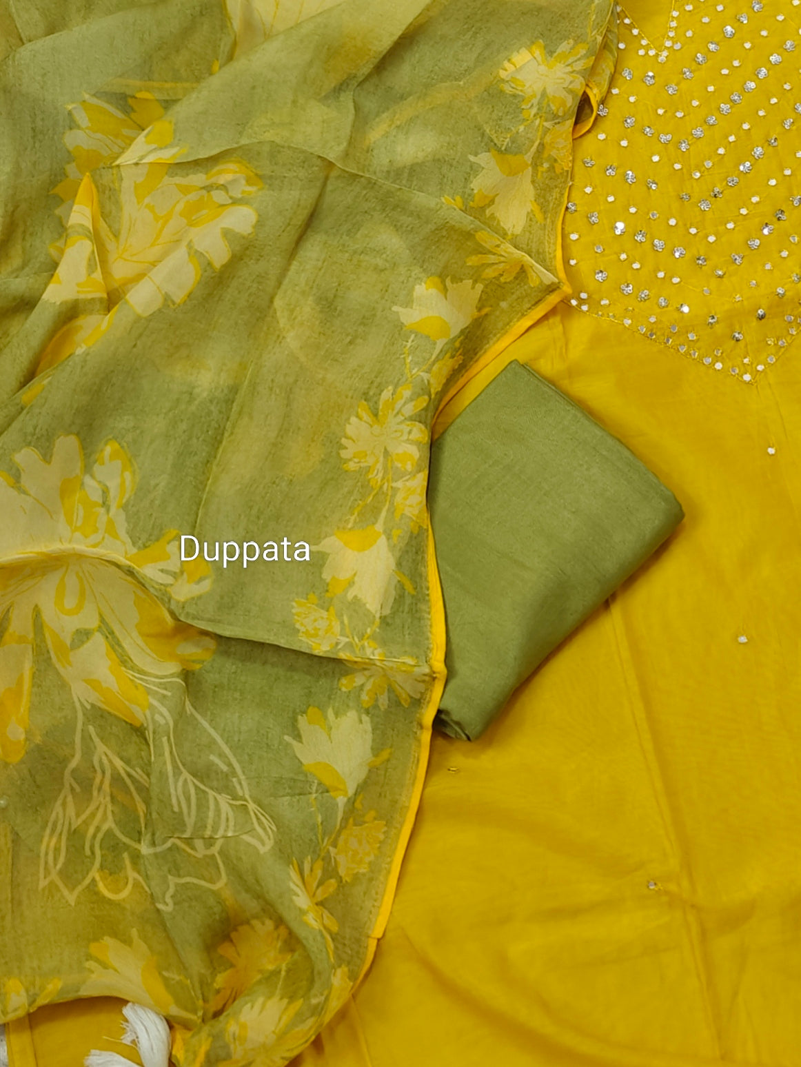 Soft Silk Unstitched Salwar Suit  - Yellow with Green