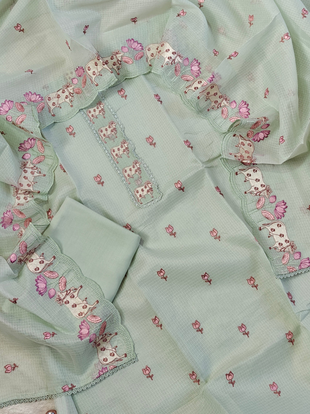 Semi Tussar Kota Unstitched Salwar - Pastel Green