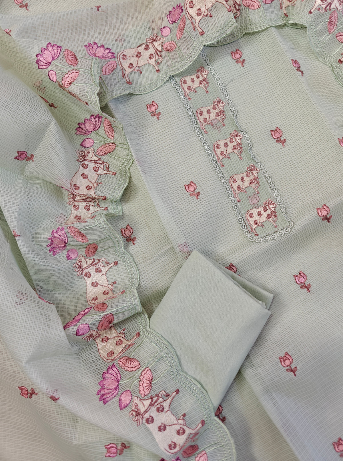 Semi Tussar Kota Unstitched Salwar - Pastel Green