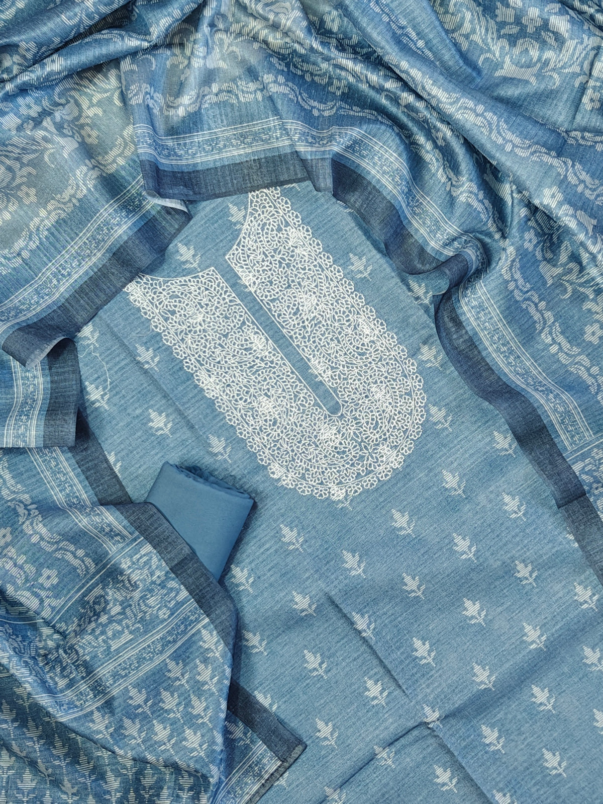 Semi Tussar Unstitched Salwar - Grey