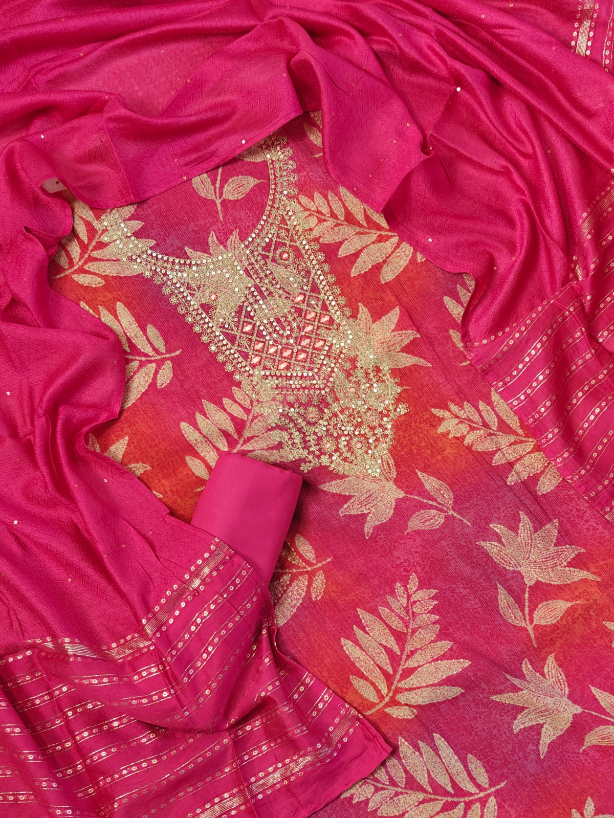 Soft Silky Unstitched Salwar - Multi Pink