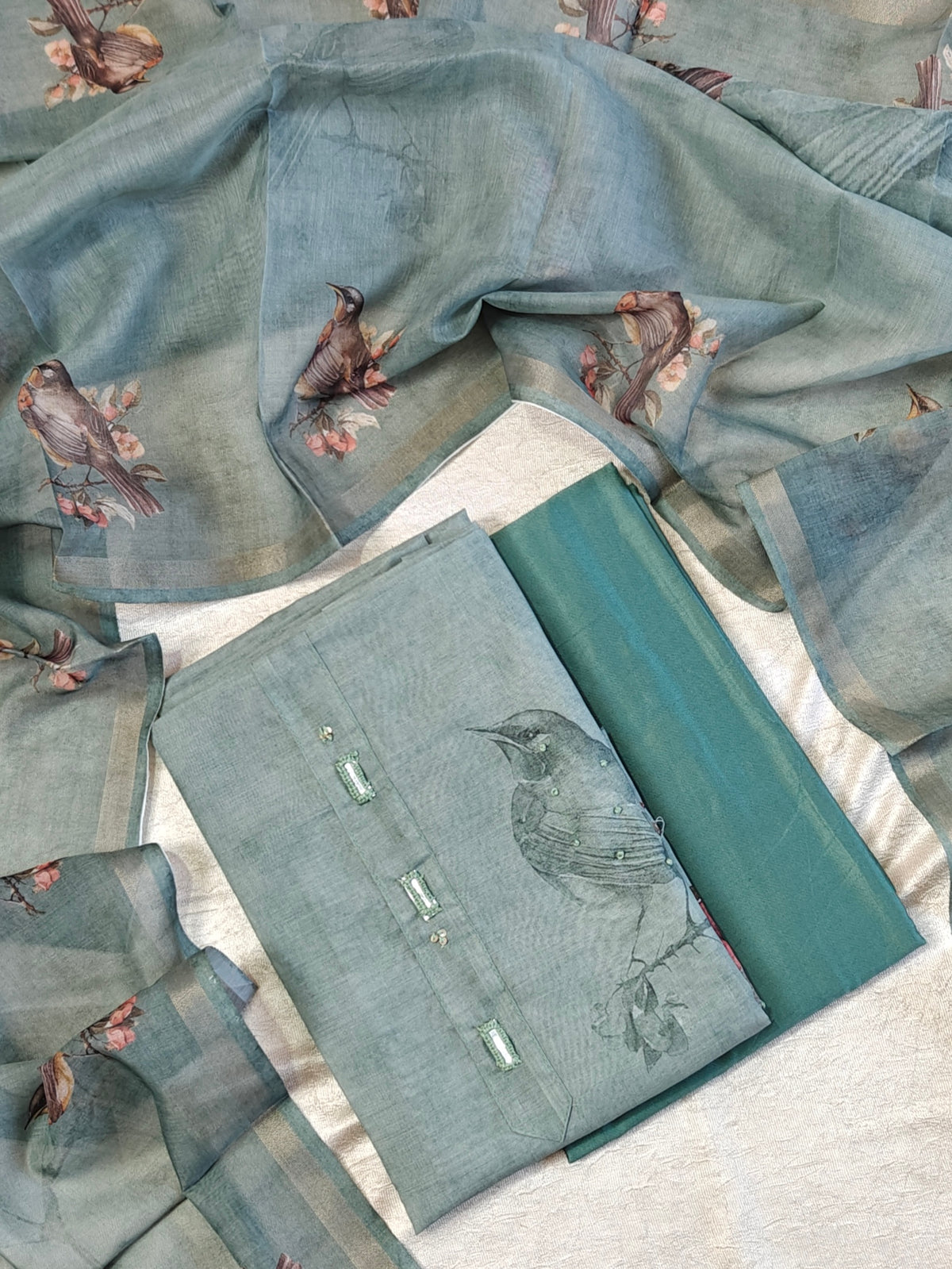 Semi Tussar Unstitched Salwar - Rama Green