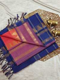 Chinnalampattu Border - Coral Pink with Blue