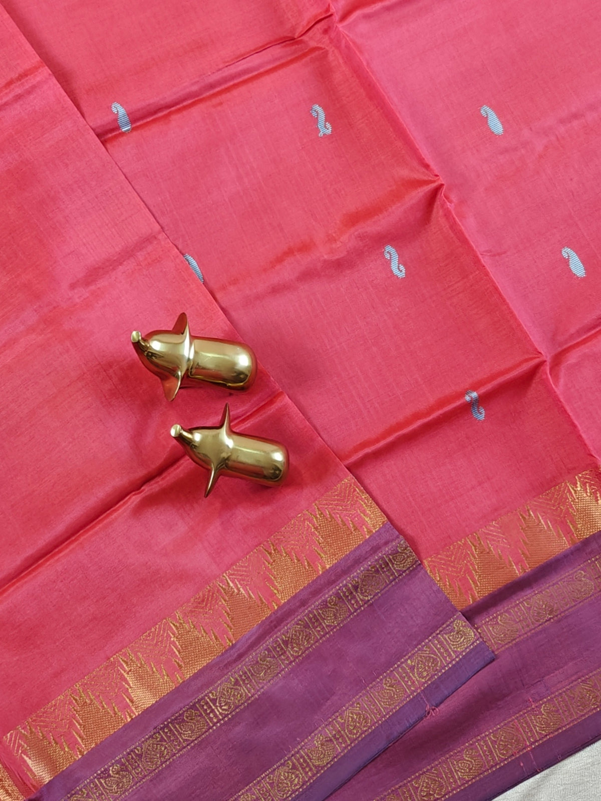 Chinnalampattu Border - Coral Pink with Blue