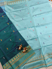Chinnalampattu Border - Peacock Green with Pastel Blue