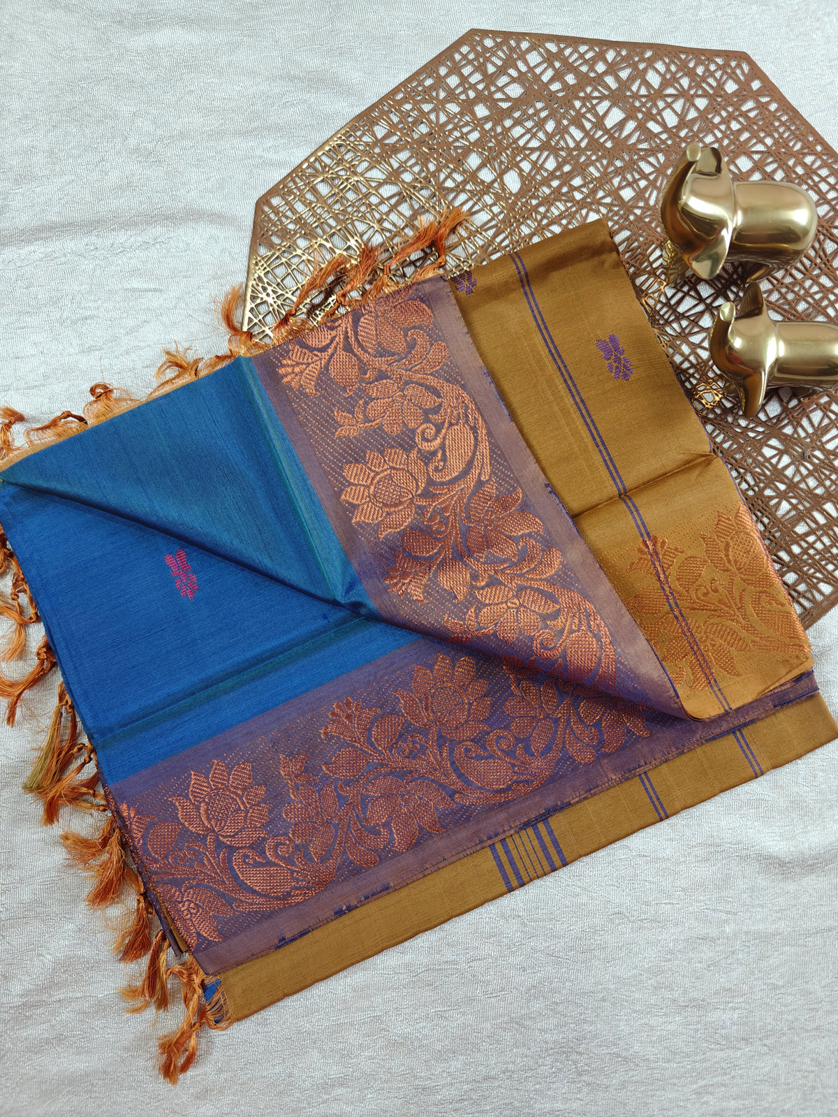 Chinnalampattu Border - Blue with Mustard Yellow